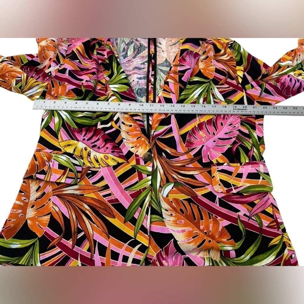 Ashley Stewart Linen Blazer Tropical Print Size 14 - Picture 9 of 11
